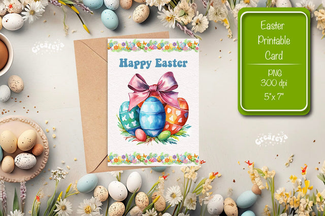 Printable Easter card Easter egg watercolor postcard Kids Easter Sublimation Createya Design 