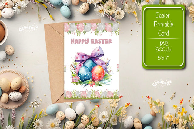 Printable Easter card Easter egg watercolor postcard Kids Easter Sublimation Createya Design 