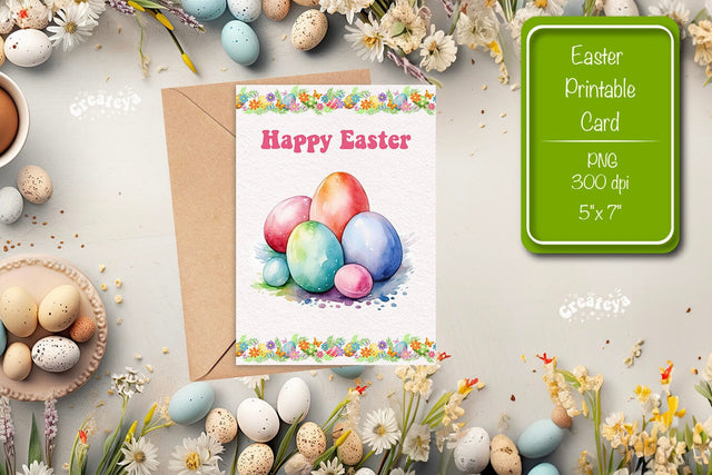 Printable Easter card Easter egg watercolor postcard Kids Easter Sublimation Createya Design 