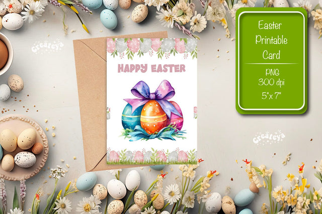 Printable Easter card Easter egg watercolor postcard Kids Easter Sublimation Createya Design 