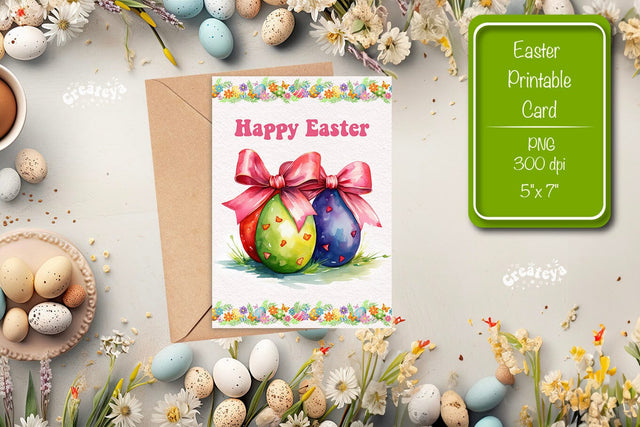 Printable Easter card Easter egg watercolor postcard Kids Easter Sublimation Createya Design 