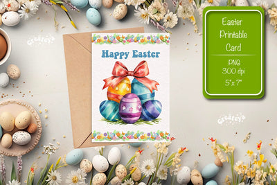 Printable Easter card Easter egg watercolor postcard Kids Easter Sublimation Createya Design 