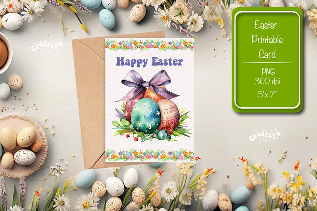 Printable Easter card Easter egg watercolor postcard Kids Easter Sublimation Createya Design 
