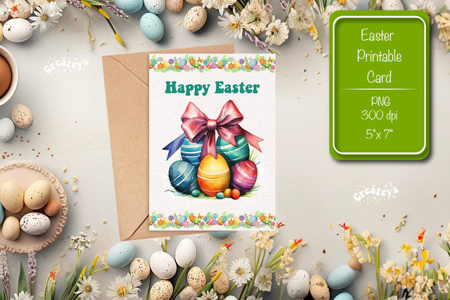 Printable Easter card Easter egg watercolor postcard Kids Easter Sublimation Createya Design 