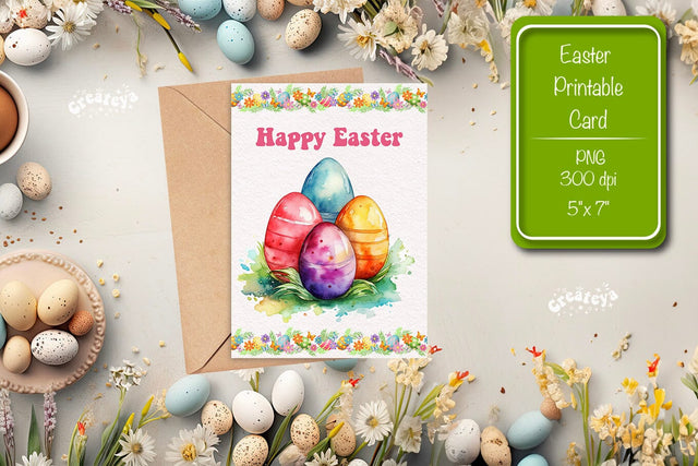 Printable Easter card Easter egg watercolor postcard Kids Easter Sublimation Createya Design 