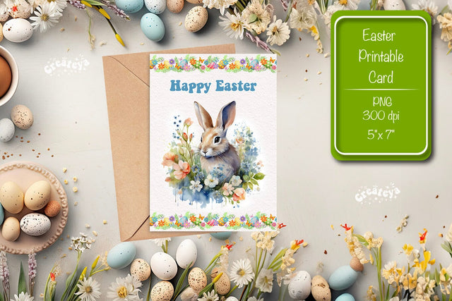 Printable Easter card Watercolor Easter Bunny postcard Kids Easter Sublimation Createya Design 