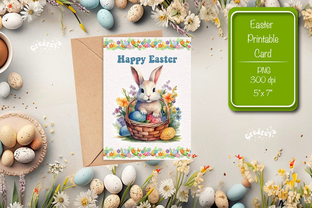 Printable Easter card Watercolor Easter Bunny postcard Kids Easter Sublimation Createya Design 