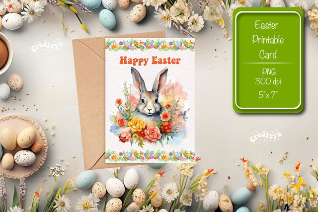 Printable Easter card Watercolor Easter Bunny postcard Kids Easter Sublimation Createya Design 