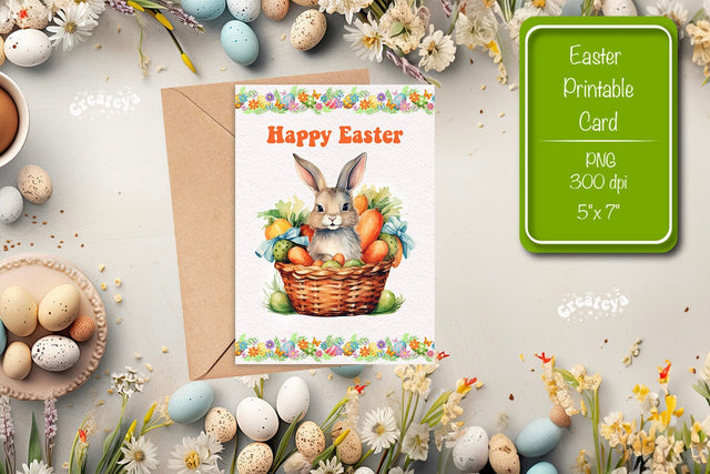 Printable Easter card Watercolor Easter Bunny postcard Kids Easter Sublimation Createya Design 