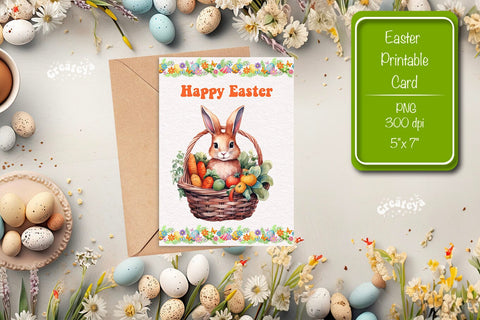 Printable Easter card Watercolor Easter Bunny postcard Kids Easter Sublimation Createya Design 