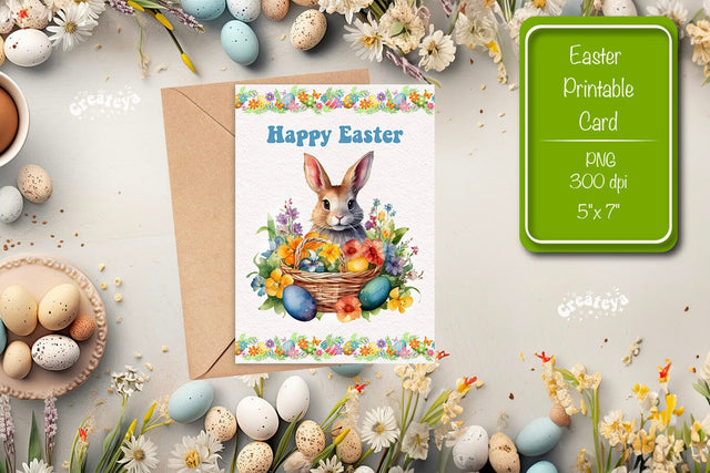 Printable Easter card Watercolor Easter Bunny postcard Kids Easter Sublimation Createya Design 