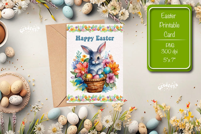 Printable Easter card Watercolor Easter Bunny postcard Kids Easter Sublimation Createya Design 