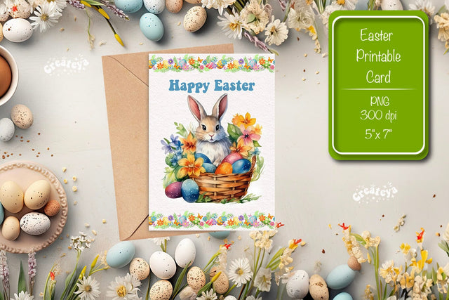 Printable Easter card Watercolor Easter Bunny postcard Kids Easter Sublimation Createya Design 