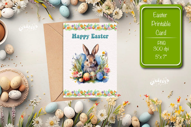 Printable Easter card Watercolor Easter Bunny postcard Kids Easter Sublimation Createya Design 