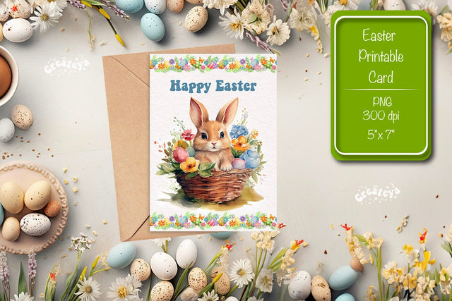 Printable Easter card Watercolor Easter Bunny postcard Kids Easter Sublimation Createya Design 