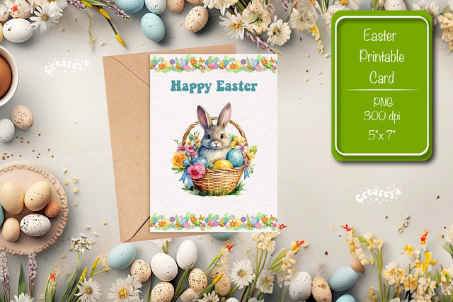 Printable Easter card Watercolor Easter Bunny postcard Kids Easter Sublimation Createya Design 