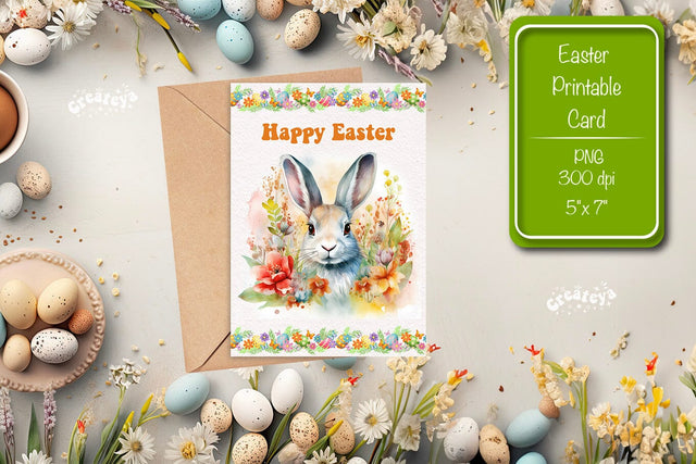 Printable Easter card Watercolor Easter Bunny postcard Kids Easter Sublimation Createya Design 