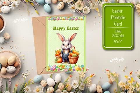 Printable Easter card Watercolor Easter Bunny postcard Sublimation Createya Design 