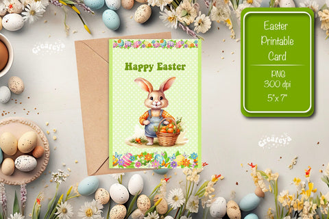 Printable Easter card Watercolor Easter Bunny postcard Sublimation Createya Design 