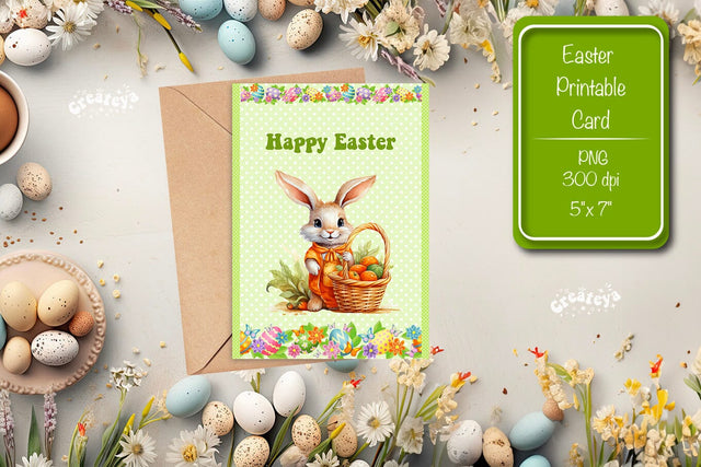 Printable Easter card Watercolor Easter Bunny postcard Sublimation Createya Design 