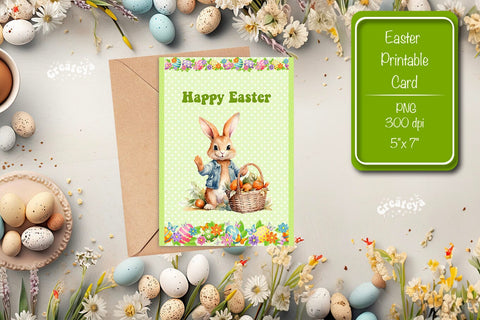 Printable Easter card Watercolor Easter Bunny postcard Sublimation Createya Design 