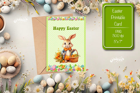 Printable Easter card Watercolor Easter Bunny postcard Sublimation Createya Design 