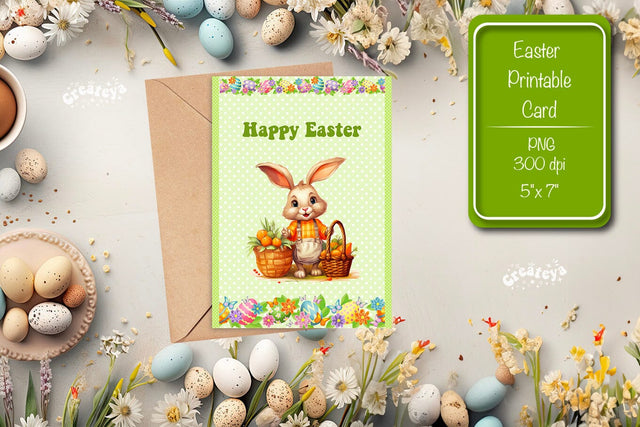 Printable Easter card Watercolor Easter Bunny postcard Sublimation Createya Design 