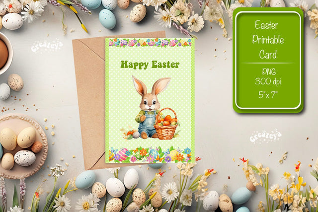 Printable Easter card Watercolor Easter Bunny postcard Sublimation Createya Design 