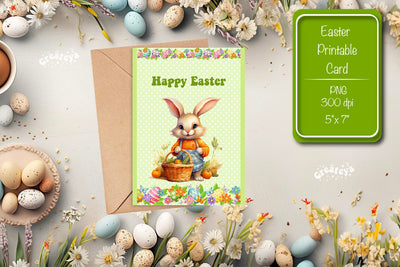 Printable Easter card Watercolor Easter Bunny postcard Sublimation Createya Design 