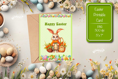 Printable Easter card Watercolor Easter Bunny postcard Sublimation Createya Design 
