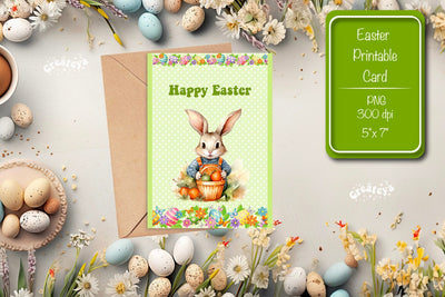 Printable Easter card Watercolor Easter Bunny postcard Sublimation Createya Design 