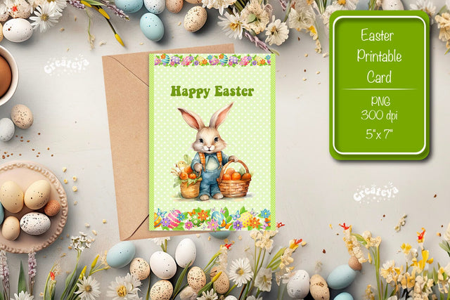 Printable Easter card Watercolor Easter Bunny postcard Sublimation Createya Design 