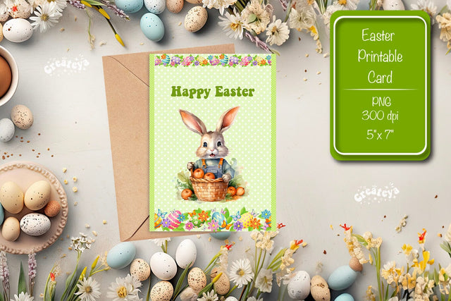 Printable Easter card Watercolor Easter Bunny postcard Sublimation Createya Design 