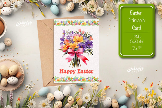 Printable Easter card Watercolor Easter Flowers Spring card Sublimation Createya Design 
