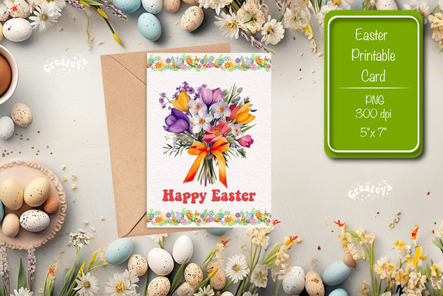 Printable Easter card Watercolor Easter Flowers Spring card Sublimation Createya Design 