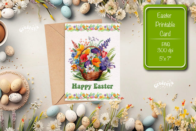 Printable Easter card Watercolor Easter Flowers Spring card Sublimation Createya Design 