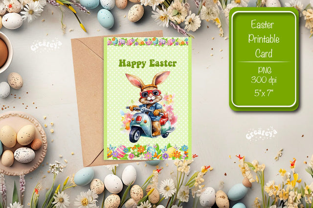 Printable Easter card Watercolor Easter Funny Bunny Kids Easter Sublimation Createya Design 