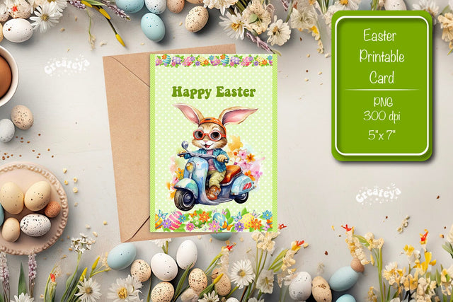 Printable Easter card Watercolor Easter Funny Bunny Kids Easter Sublimation Createya Design 