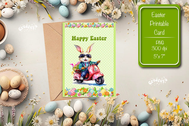 Printable Easter card Watercolor Easter Funny Bunny Kids Easter Sublimation Createya Design 