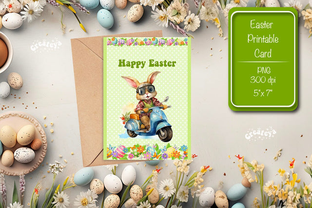 Printable Easter card Watercolor Easter Funny Bunny Kids Easter Sublimation Createya Design 