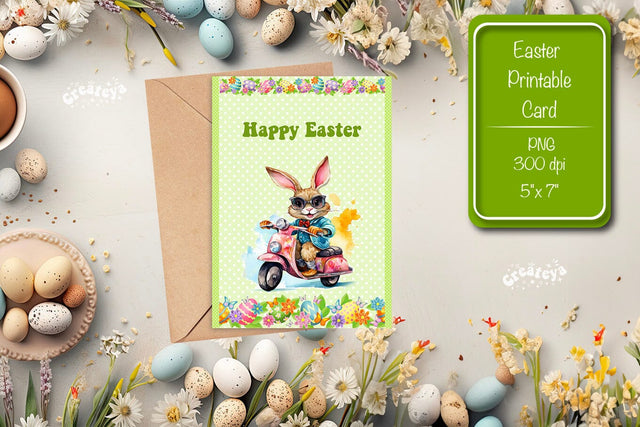 Printable Easter card Watercolor Easter Funny Bunny Kids Easter Sublimation Createya Design 