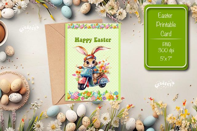 Printable Easter card Watercolor Easter Funny bunny Kids Easter Sublimation Createya Design 