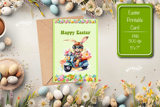 Printable Easter card Watercolor Easter Funny Bunny Kids Easter Sublimation Createya Design 
