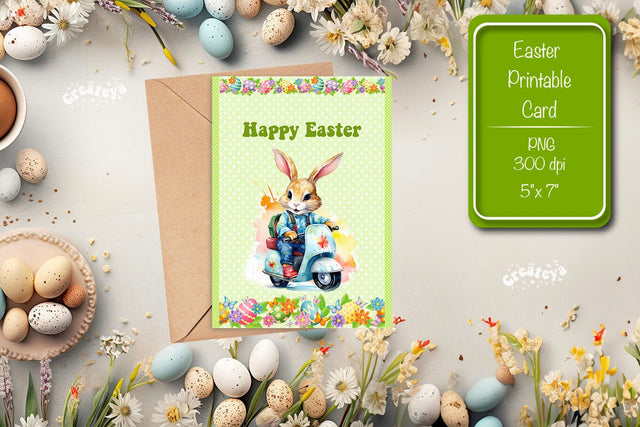 Printable Easter card Watercolor Easter Funny Bunny Kids Easter Sublimation Createya Design 