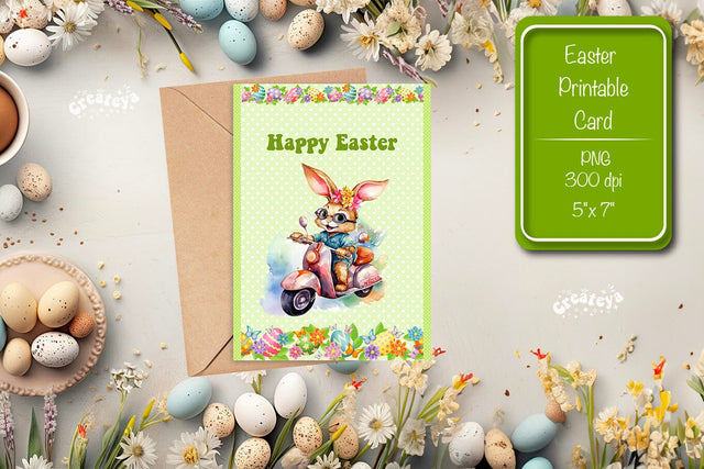 Printable Easter card Watercolor Easter Funny Bunny Kids Easter Sublimation Createya Design 