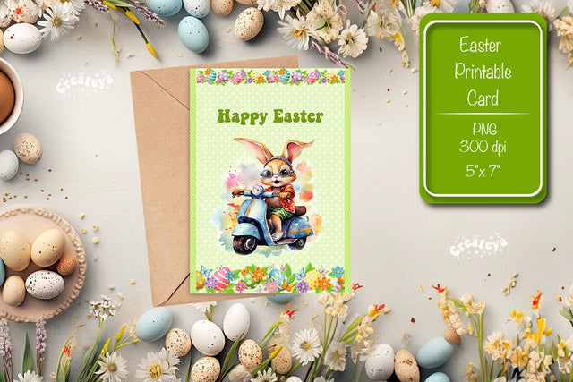 Printable Easter card Watercolor Easter Funny Bunny Kids Easter Sublimation Createya Design 