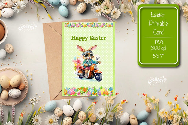 Printable Easter card Watercolor Easter Funny Bunny Kids Easter Sublimation Createya Design 