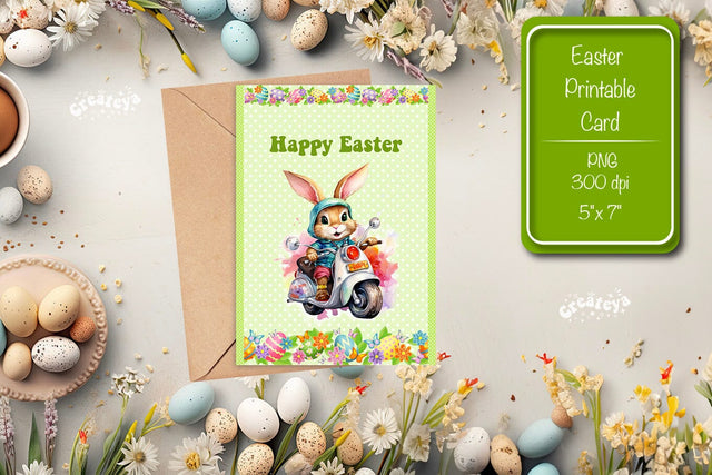 Printable Easter card Watercolor Easter Funny Bunny Kids Easter Sublimation Createya Design 