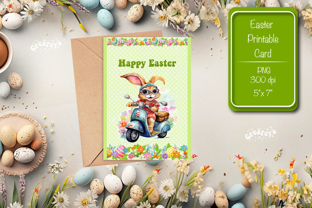 Printable Easter card Watercolor Easter Funny Bunny Kids Easter Sublimation Createya Design 