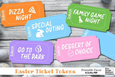 Printable Easter Coupon Tickets Digital Paper Cards | Egg Basket Filler Token Digital Pattern Fine Purple Elephant Creations 